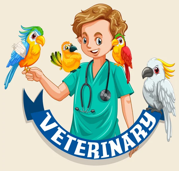 Znak weterynaryjny z ptaków domowych i weterynarza — Wektor stockowy