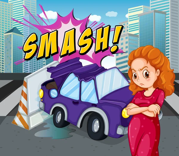 Mad woman at the accident scene Stock Illustration