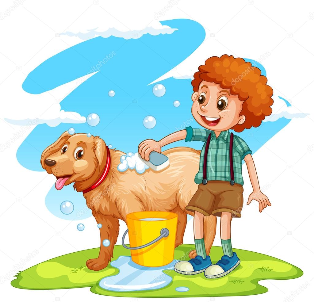 Boy Giving Dog A Bath Stock Vector By ©Interactimages 104634138