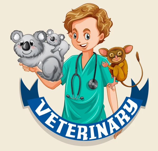 Veteriner ve işareti ile vahşi hayvanlar — Stok Vektör