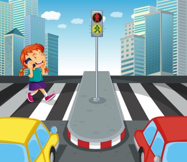 Telefon ve geçiş Caddesi üzerinde konuşurken kız