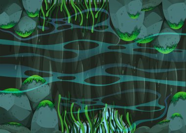 Sahne gölet kayalar ve bitkiler