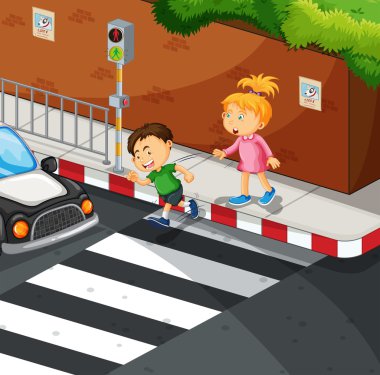 Erkek ve kız yol geçtikten