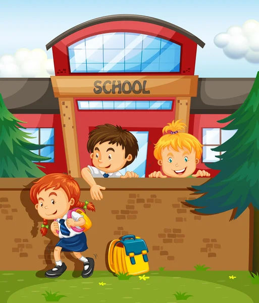 Enfants sautant de l'école — Image vectorielle