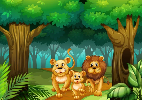 Λιοντάρι οικογένεια που ζει στο δάσος — Διανυσματικό Αρχείο