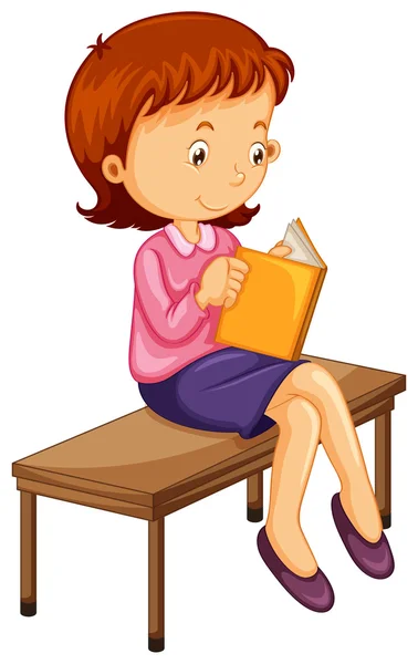 Kvinna på bänken läser en bok — Stock vektor