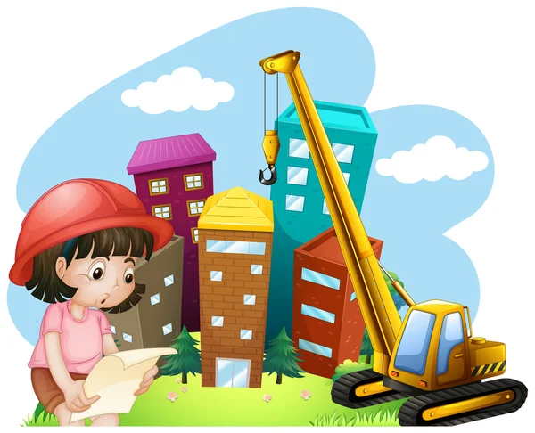 Girl and construction site — Stock Vector