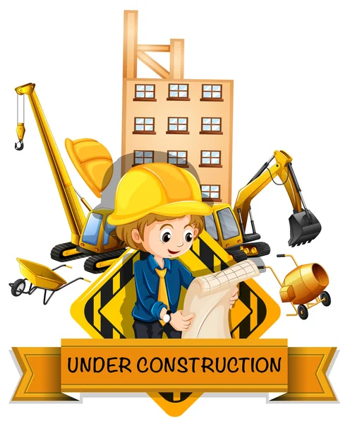 Engineer and building being under construction — Stock Vector