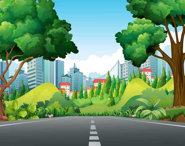 Scene with road to the city — Stock Vector