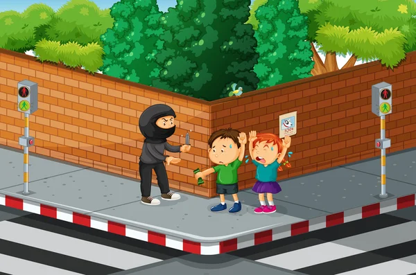 Niños robados en la esquina de la calle — Vector de stock
