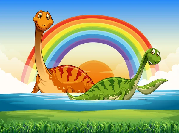 Dva dinosauři v jezeře — Stockový vektor