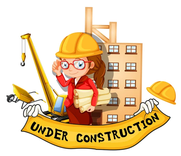 Ingénieur et enseigne en construction — Image vectorielle