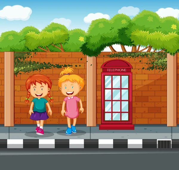 Two girls standing at the pavement — Stock Vector