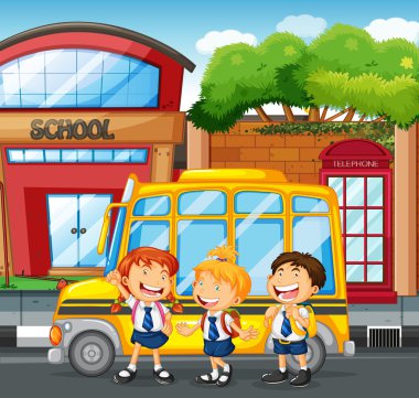 Öğrenciler ve okul otobüsü Okulu