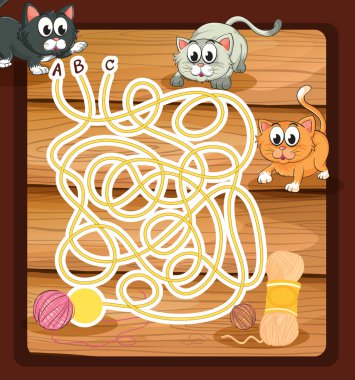 Üç yavru kedi ile oyun şablonu