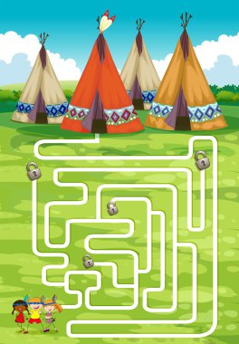 Teepee ve Kızılderililer ile oyun şablonu