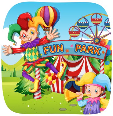 Two jesters at the fun park clipart