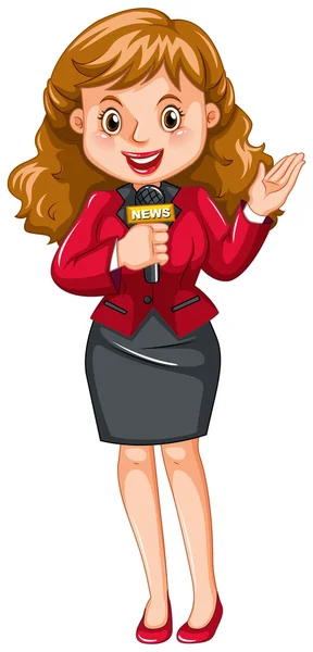 Reporter femelle avec microphone — Image vectorielle