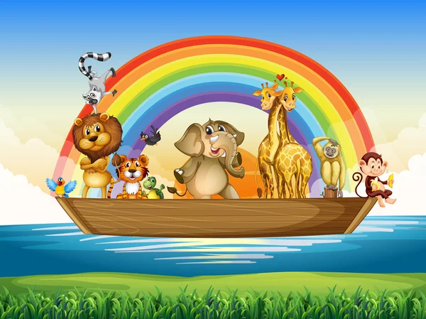 Animais selvagens montados em barco a remos — Vetor de Stock