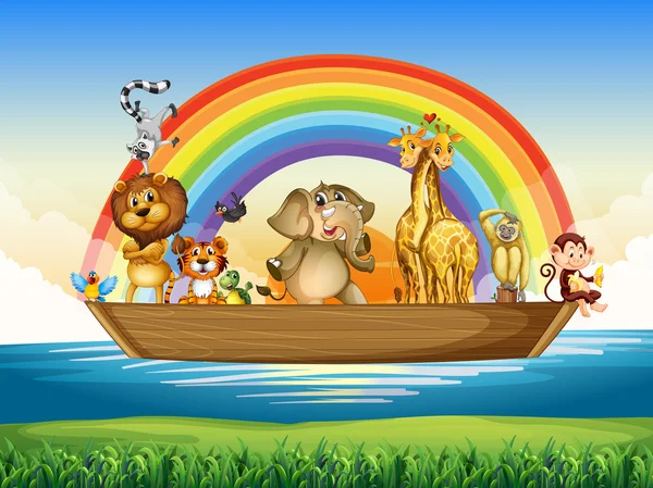 Wild animals riding on rowboat — Stock Vector