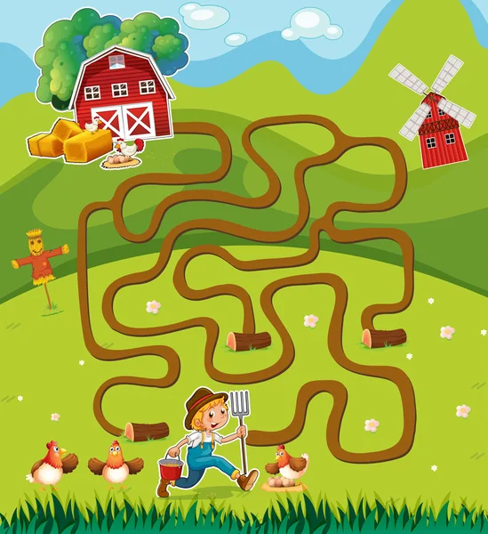 Game template with farmer in the farmyard — Stock Vector