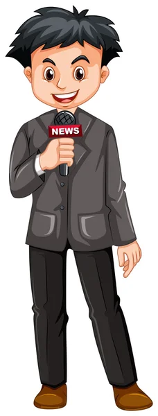 Periodista de noticias usando micrófono — Vector de stock