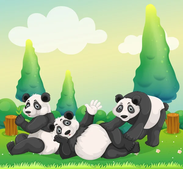 Trois pandas jouant dans le parc — Image vectorielle