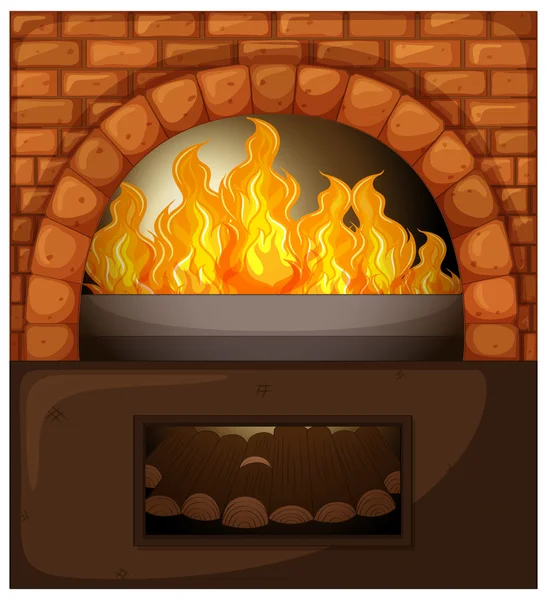 Kamin mit Feuer und Holz — Stockvektor