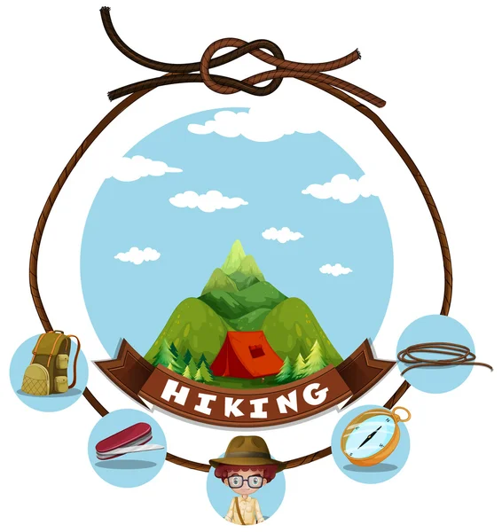 Travel theme with hiking in mountain — Stock Vector