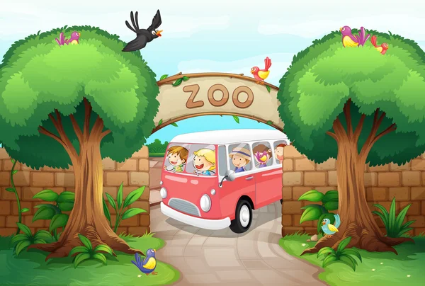 People riding van to the zoo — Stock Vector