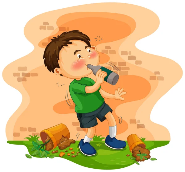 Little boy getting drunk — Stock Vector