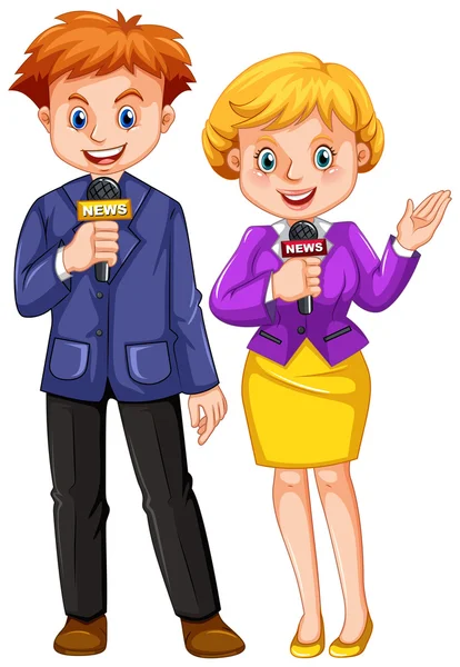 Two news reporters with microphones — Stock Vector