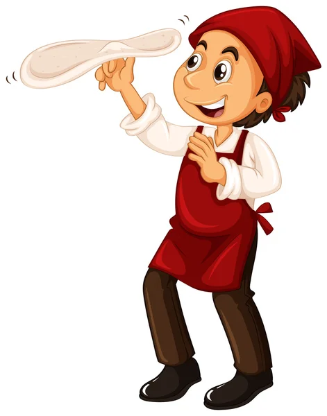 Шеф-кухар з червоним фартухом, що робить піцу — стоковий вектор