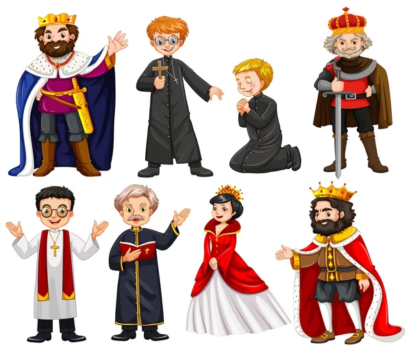 Different characters of king and priest — Stock Vector