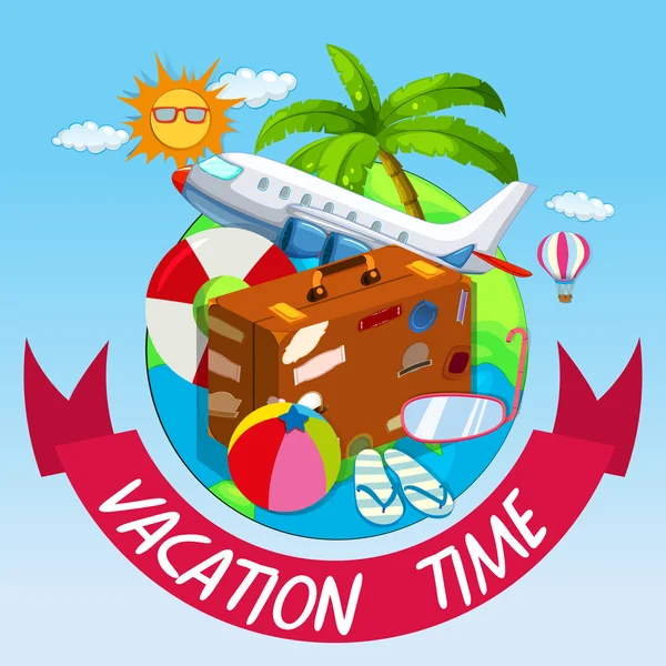 Vacation time with bag and airplane — Stock Vector