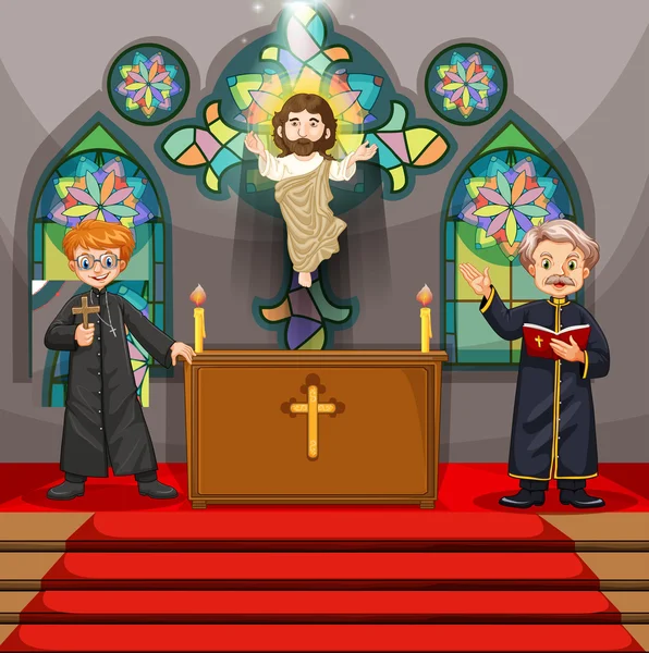 Zwei Priester in der Kirche — Stockvektor
