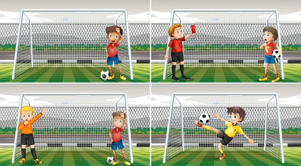 Four scenes of goalkeepers in the field — Stock Vector