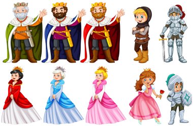 Beyaz arka plan üzerinde farklı fairytales karakterler