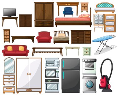 Furnitures and electronic equipments clipart