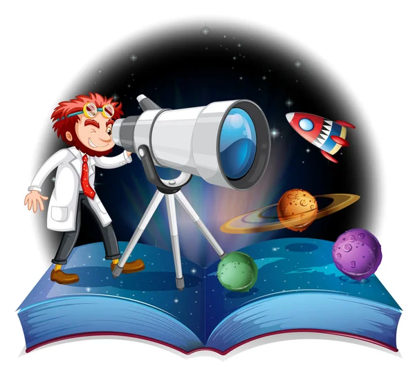 Naukowiec patrząc na teleskop — Wektor stockowy