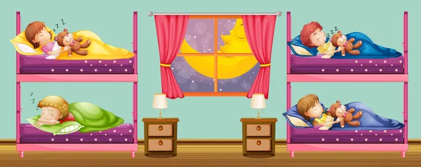 Children sleeping in bunkbed — Stock Vector