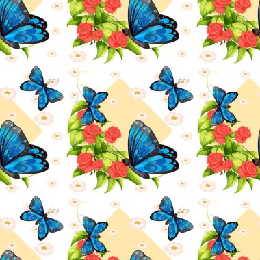 Kesintisiz mavi kelebekler ve güller