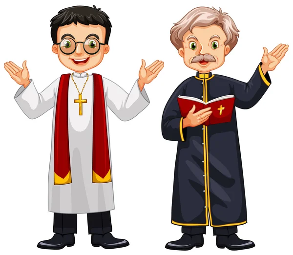 Dos sacerdotes con cara feliz — Vector de stock