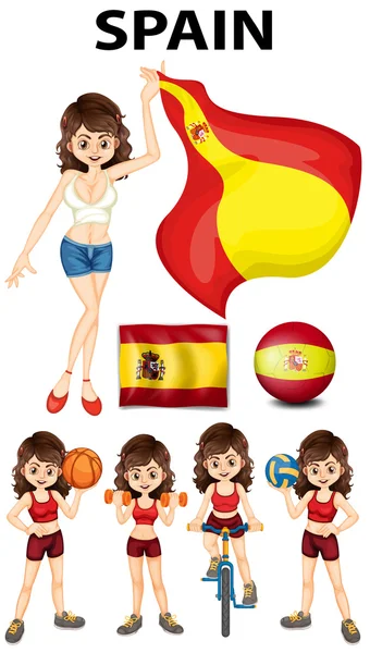 Hiszpański dziewczyna i wielu sportowych — Wektor stockowy