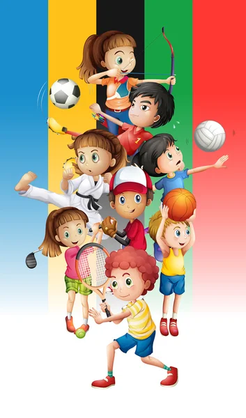 Cartaz de crianças fazendo esportes diferentes —  Vetores de Stock