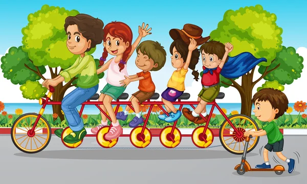 Bicicleta familiar en el parque — Archivo Imágenes Vectoriales