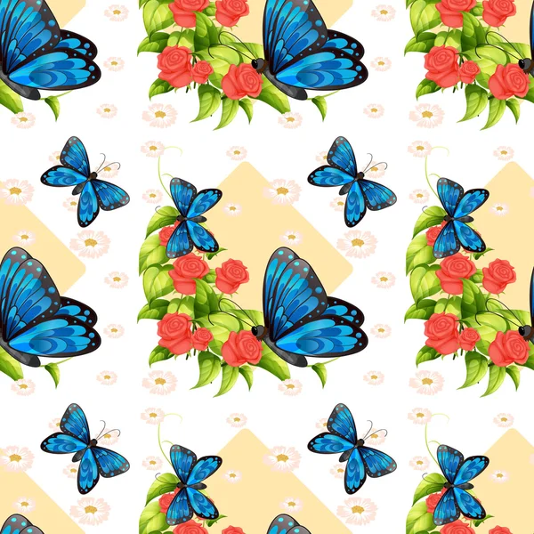 Papillons et roses bleus sans couture — Image vectorielle