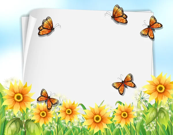 Diseño de papel con mariposas y flores — Vector de stock