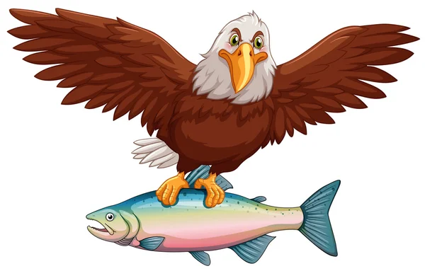 Águila volando con peces en garras — Vector de stock