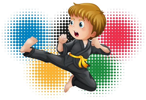 Boy in black karate uniform — Stock Vector